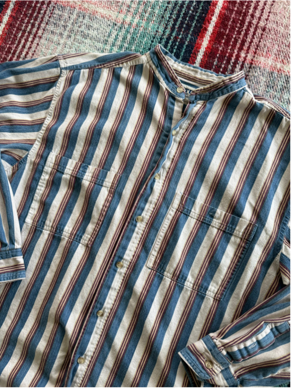 Vintage Cactus Clothing Blue/Red Stripe Tab Collar Shirt L